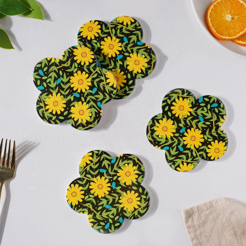 Yellow Daffodil Flower Coaster Set Of 4