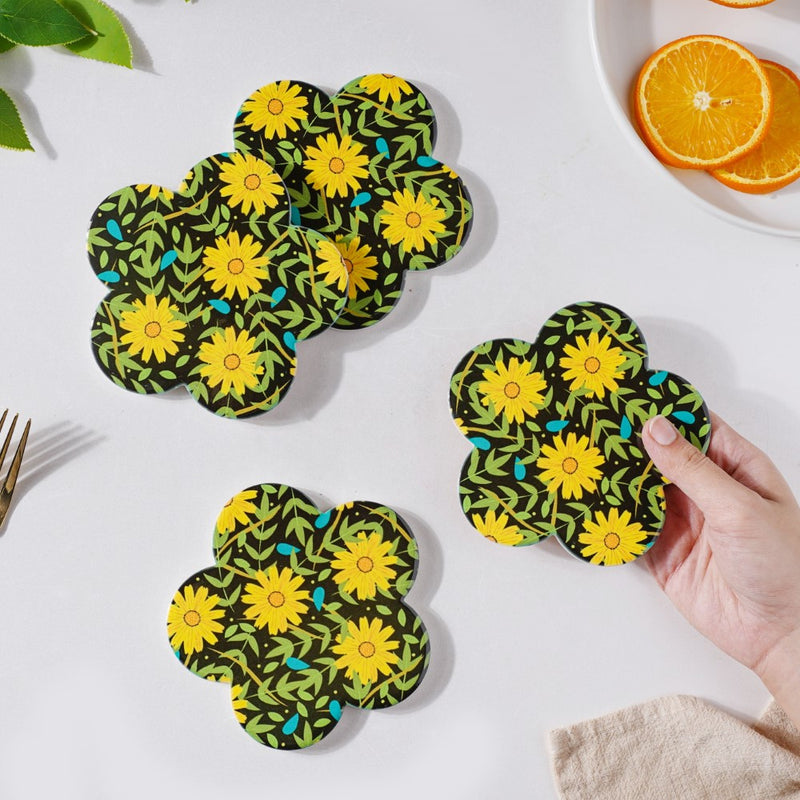 Yellow Daffodil Flower Coaster Set Of 4