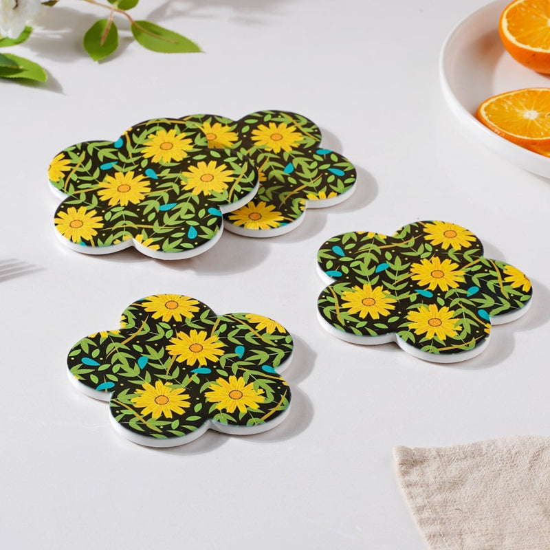 Yellow Daffodil Flower Coaster Set Of 4