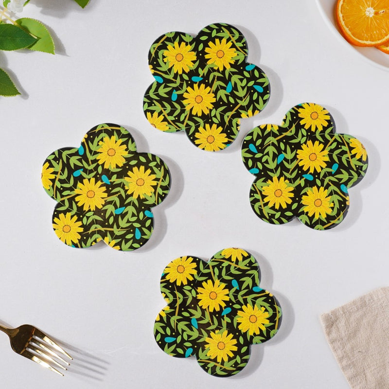 Yellow Daffodil Flower Coaster Set Of 4
