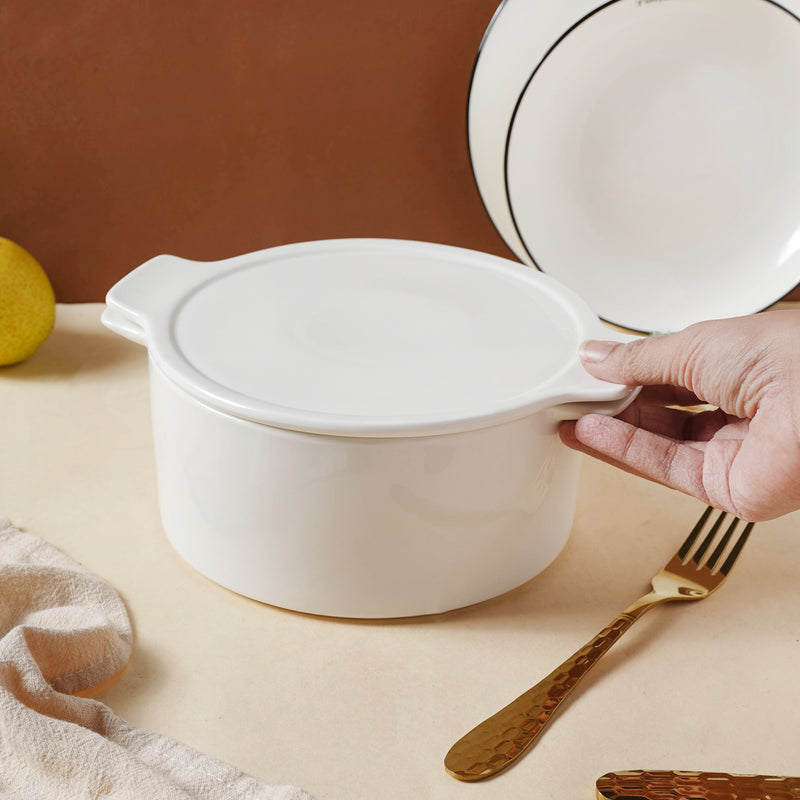 White Serving Pot - Bowl, ceramic bowl, serving bowls, noodle bowl, salad bowls, bowl for snacks, baking bowls, large serving bowl, bowl with handle | Bowls for dining table & home decor
