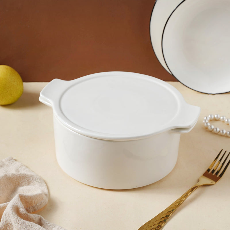 White Serving Pot - Bowl, ceramic bowl, serving bowls, noodle bowl, salad bowls, bowl for snacks, baking bowls, large serving bowl, bowl with handle | Bowls for dining table & home decor