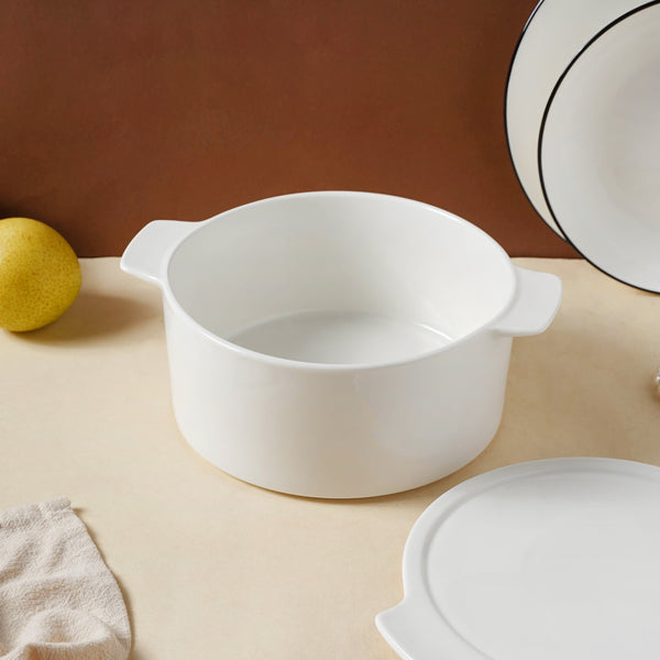 White Serving Pot - Bowl, ceramic bowl, serving bowls, noodle bowl, salad bowls, bowl for snacks, baking bowls, large serving bowl, bowl with handle | Bowls for dining table & home decor
