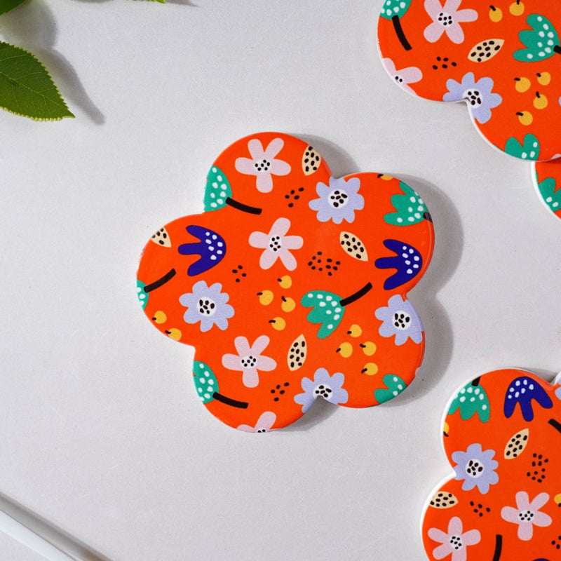 Autumn Orange Flower Ceramic Coaster Set Of 4