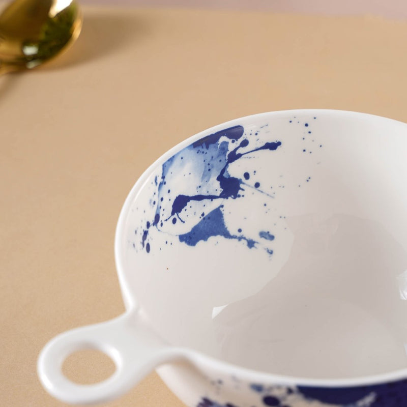 Splash Patterned Ceramic Bowl With Handle Blue - Bowl, ceramic bowl, serving bowls, noodle bowl, salad bowls, bowl for snacks, baking bowls, large serving bowl, bowl with handle | Bowls for dining table & home decor