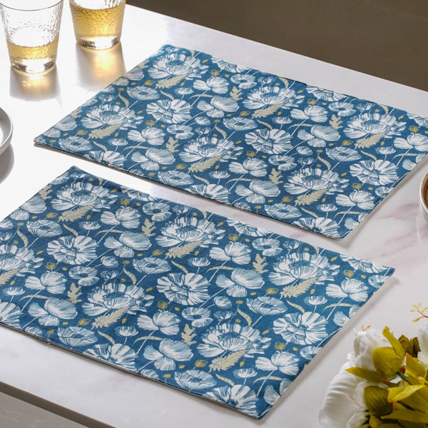 Floral Dining Cotton Printed Table Mat Royal Blue Set Of 2