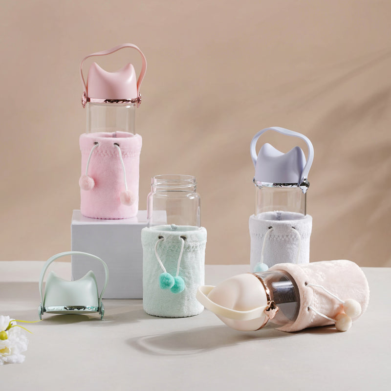 Cat Ear Water Bottle - Water bottle, glass bottle, cute water bottle | Bottle for Travelling
