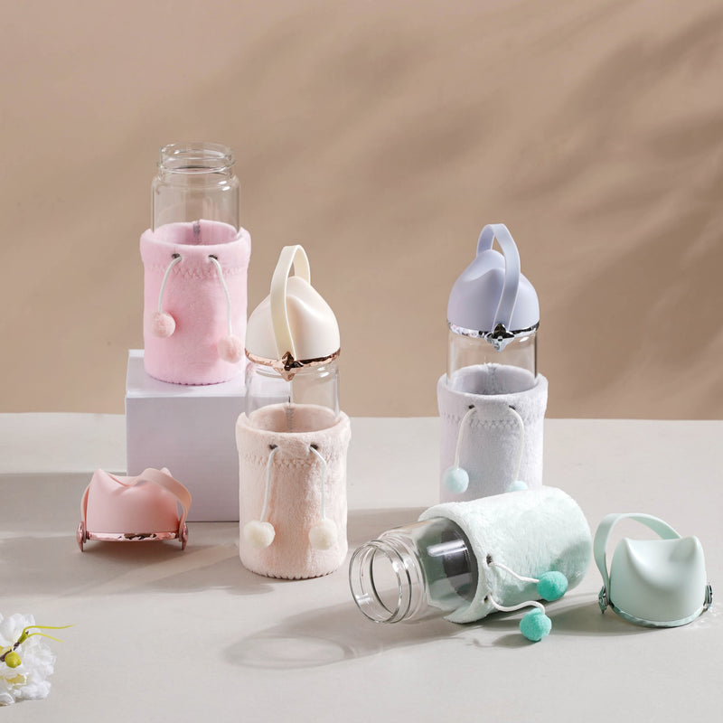 Cat Ear Water Bottle - Water bottle, glass bottle, cute water bottle | Bottle for Travelling