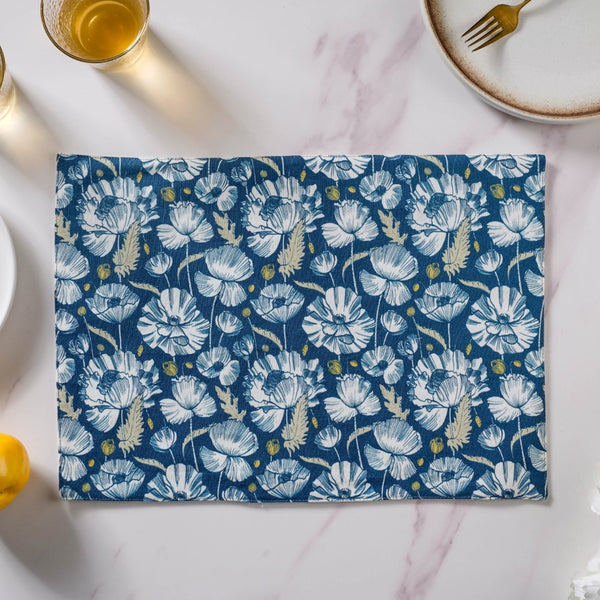 Floral Dining Cotton Printed Table Mat Royal Blue Set Of 2