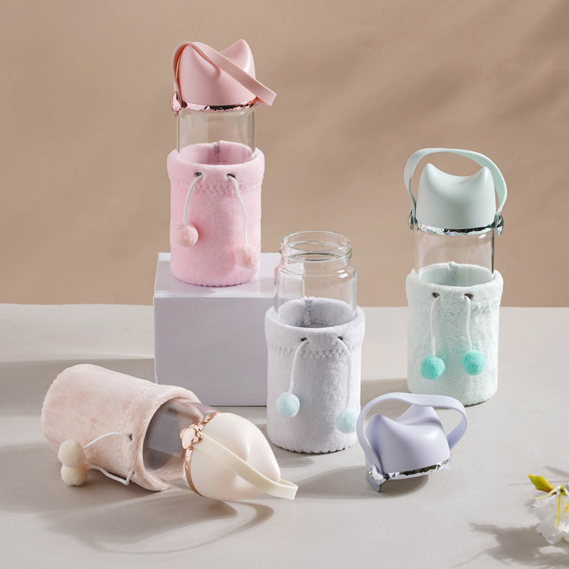 Cat Ear Water Bottle - Water bottle, glass bottle, cute water bottle | Bottle for Travelling