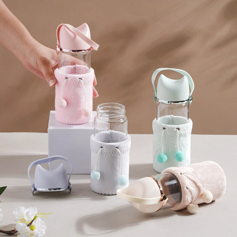 Cat Ear Water Bottle - Water bottle, glass bottle, cute water bottle | Bottle for Travelling