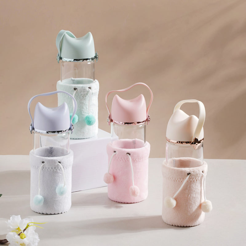Cat Ear Water Bottle - Water bottle, glass bottle, cute water bottle | Bottle for Travelling