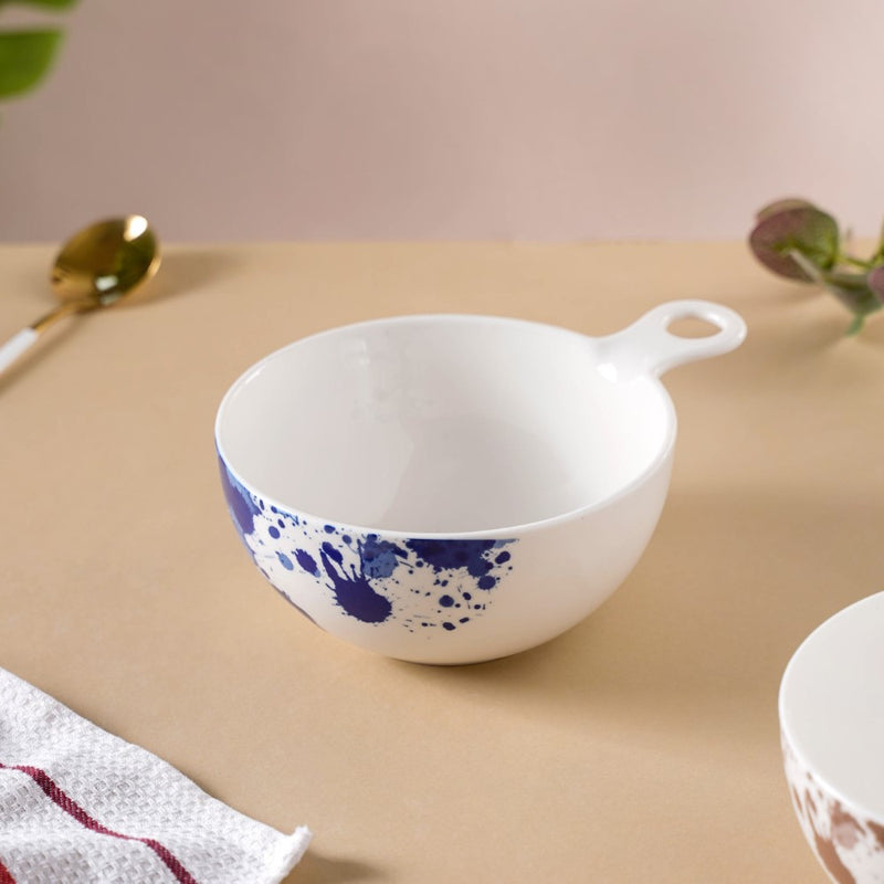 Splash Patterned Ceramic Bowl With Handle Blue - Bowl, ceramic bowl, serving bowls, noodle bowl, salad bowls, bowl for snacks, baking bowls, large serving bowl, bowl with handle | Bowls for dining table & home decor