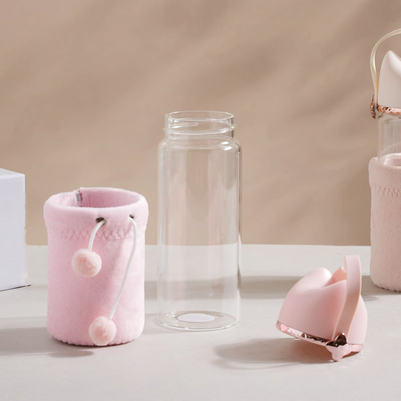 Cat Ear Water Bottle - Water bottle, glass bottle, cute water bottle | Bottle for Travelling