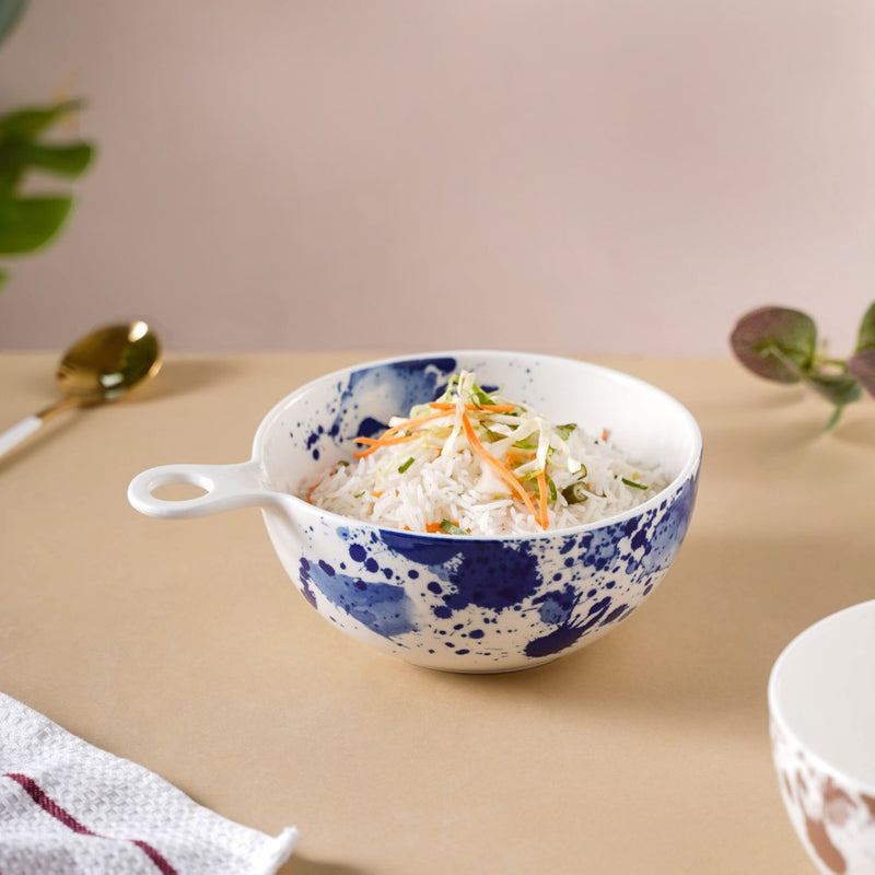 Splash Patterned Ceramic Bowl With Handle Blue - Bowl, ceramic bowl, serving bowls, noodle bowl, salad bowls, bowl for snacks, baking bowls, large serving bowl, bowl with handle | Bowls for dining table & home decor
