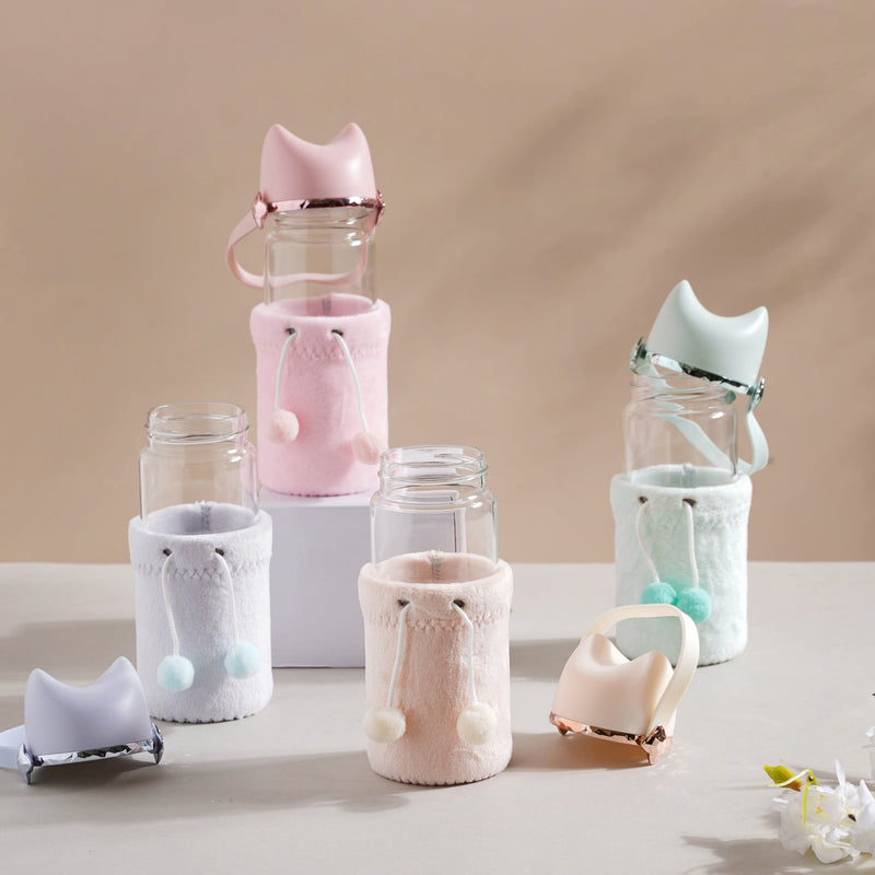 Cat Ear Water Bottle - Water bottle, glass bottle, cute water bottle | Bottle for Travelling