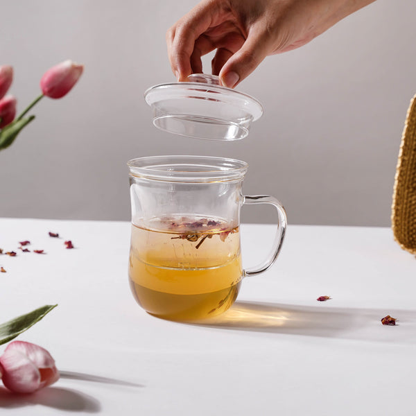 Double Walled Glass Infuser Teapot with Strainer- Tea cup, coffee cup, cup for tea | Cups and Mugs for Office Table & Home Decoration