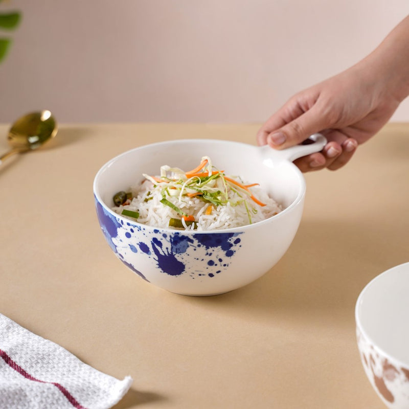 Splash Patterned Ceramic Bowl With Handle Blue - Bowl, ceramic bowl, serving bowls, noodle bowl, salad bowls, bowl for snacks, baking bowls, large serving bowl, bowl with handle | Bowls for dining table & home decor