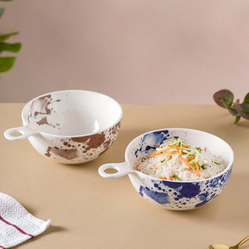 Splash Patterned Ceramic Bowl With Handle Blue - Bowl, ceramic bowl, serving bowls, noodle bowl, salad bowls, bowl for snacks, baking bowls, large serving bowl, bowl with handle | Bowls for dining table & home decor