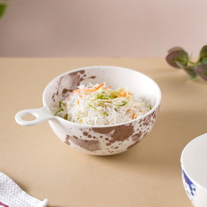 Splash Patterned Ceramic Bowl With Handle Brown - Bowl, ceramic bowl, serving bowls, noodle bowl, salad bowls, bowl for snacks, baking bowls, large serving bowl, bowl with handle | Bowls for dining table & home decor