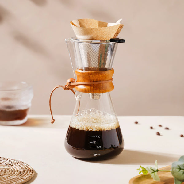 Pour Over Drip Coffee Maker With Wooden Collar- Coffee filter, coffee pot, coffee strainer | Coffee Pot and Filter for Dining table & Home decor