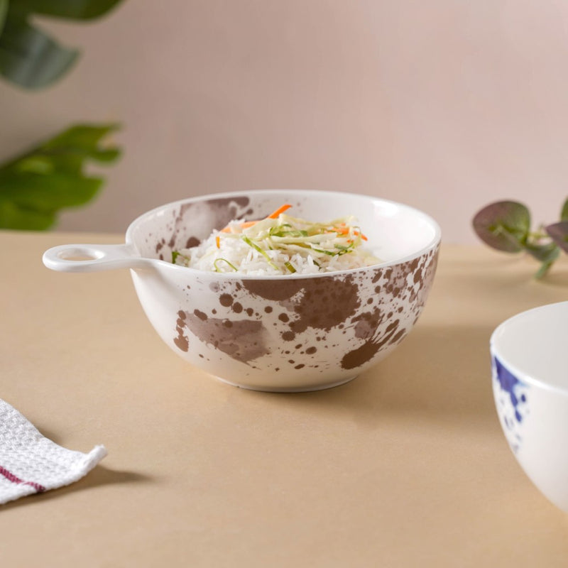 Splash Patterned Ceramic Bowl With Handle Brown - Bowl, ceramic bowl, serving bowls, noodle bowl, salad bowls, bowl for snacks, baking bowls, large serving bowl, bowl with handle | Bowls for dining table & home decor
