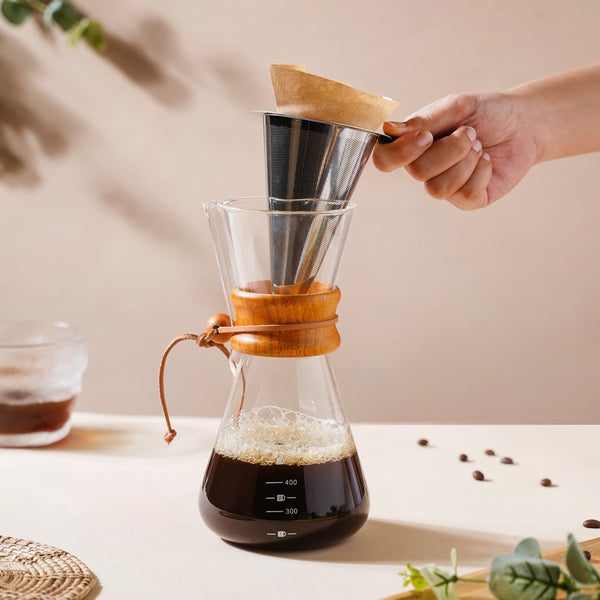 Pour Over Drip Coffee Maker With Wooden Collar- Coffee filter, coffee pot, coffee strainer | Coffee Pot and Filter for Dining table & Home decor