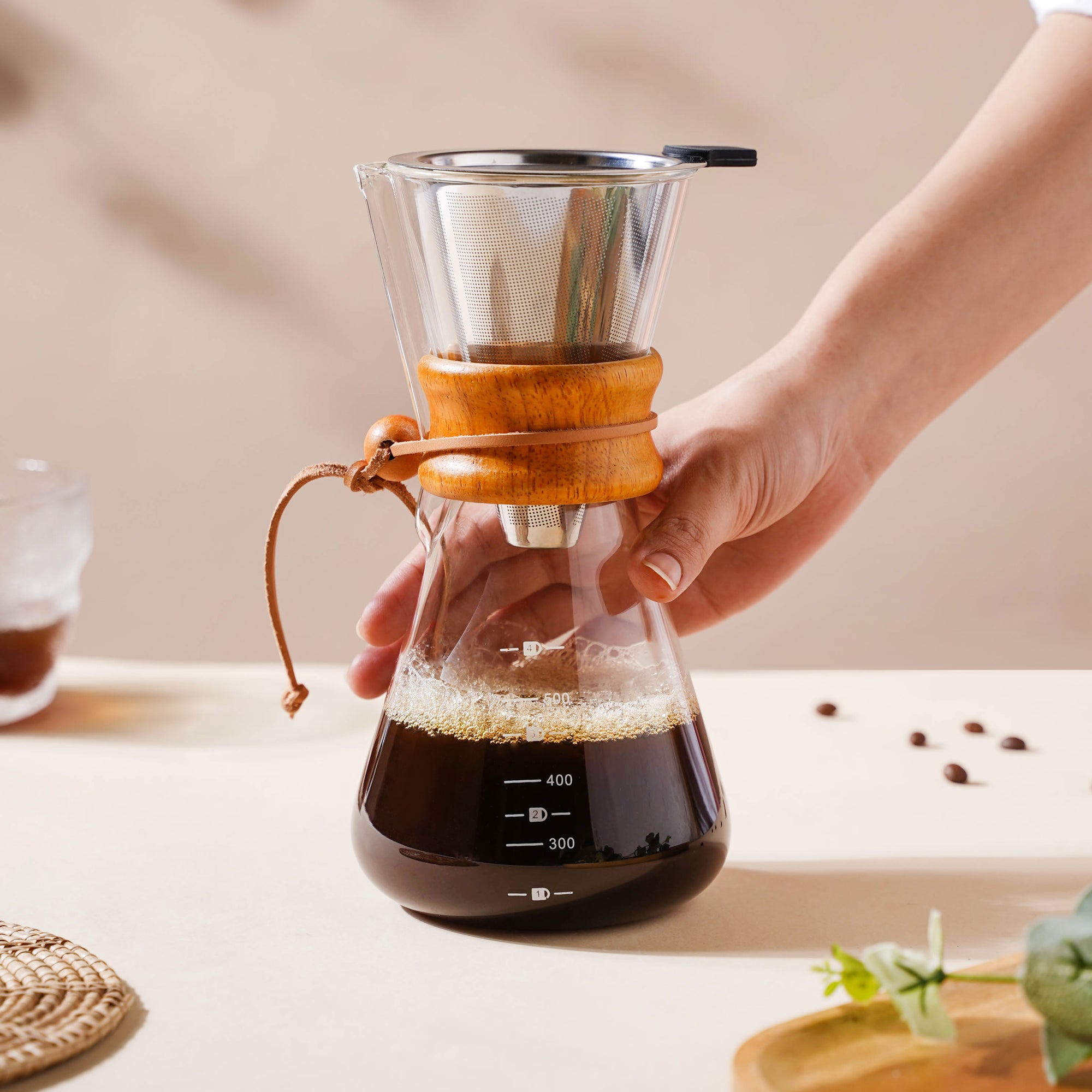 Pour Over Drip Coffee Maker With Wooden Collar Online Premium