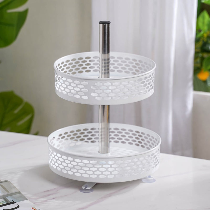 Rotating Metal Storage Rack White - Kitchen Organiser