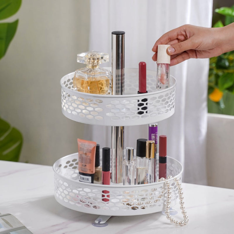 Rotating Metal Storage Rack White - Kitchen Organiser