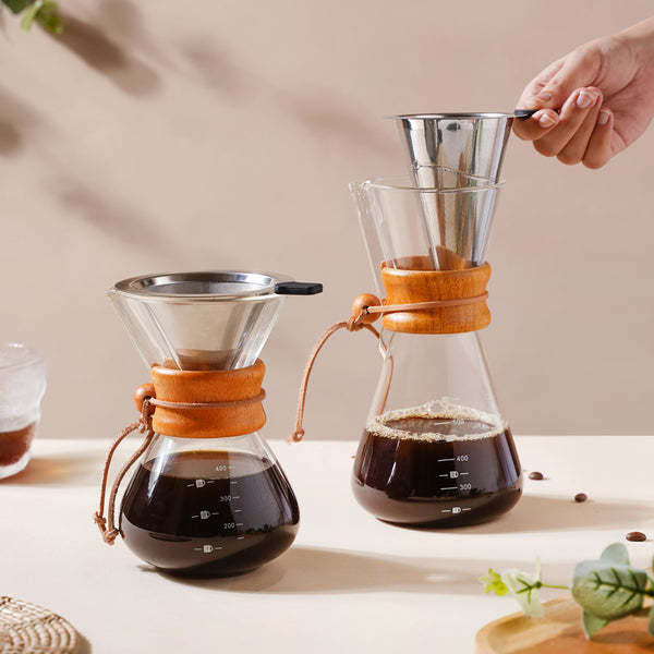 Pour Over Drip Coffee Maker With Wooden Collar- Coffee filter, coffee pot, coffee strainer | Coffee Pot and Filter for Dining table & Home decor