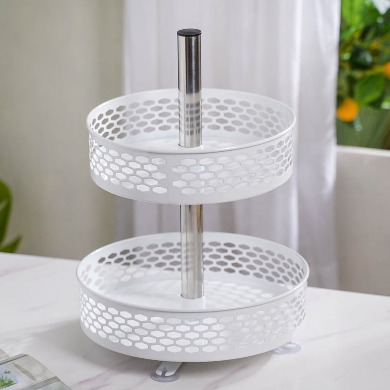 Rotating Metal Storage Rack White - Kitchen Organiser
