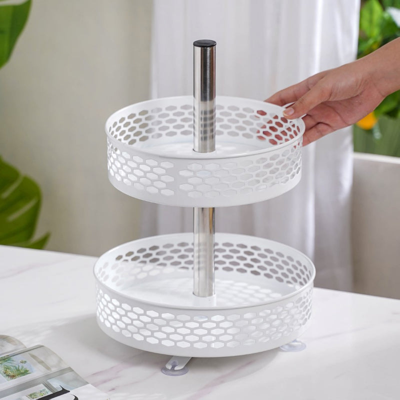 Rotating Metal Storage Rack White - Kitchen Organiser