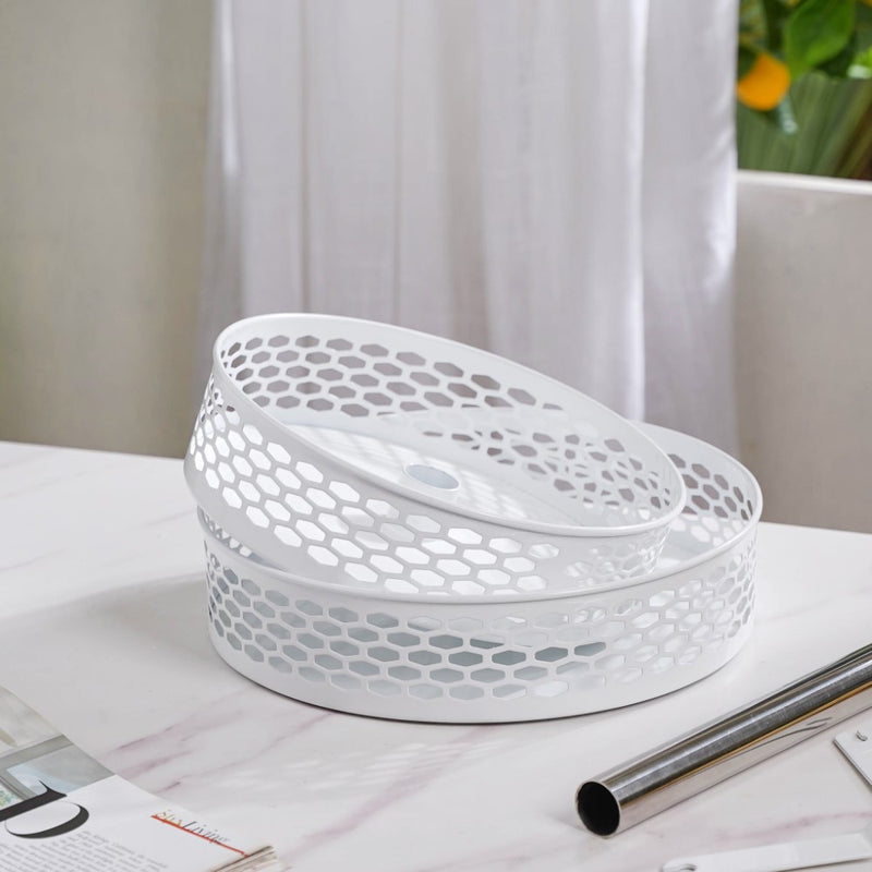 Rotating Metal Storage Rack White - Kitchen Organiser