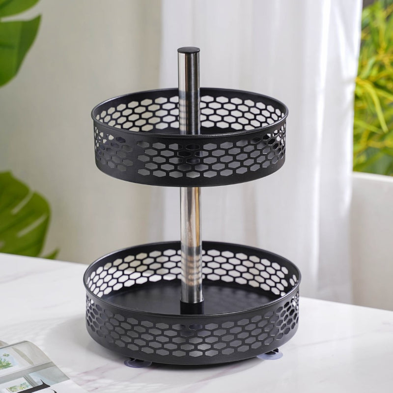 Rotating Metal Storage Rack Black - Kitchen Organiser