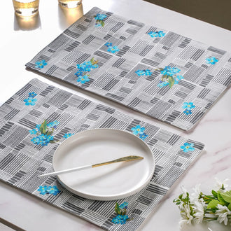 Bluebell Floral Dining Cotton Printed Table Mat Grey Set Of 2