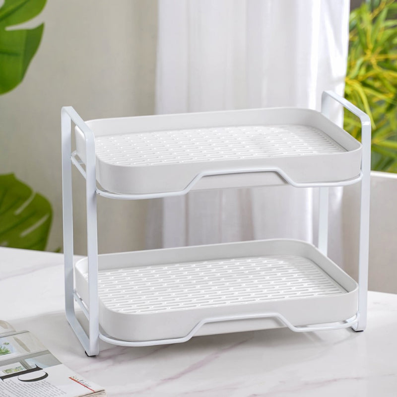 Double Decker Metal Organiser Rack White - Kitchen Organiser