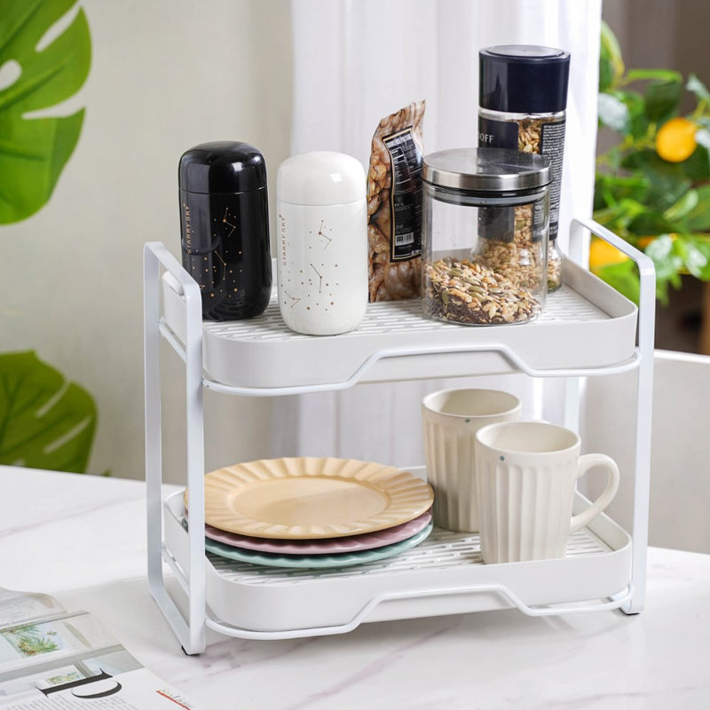 Double Decker Metal Organiser Rack White - Kitchen Organiser