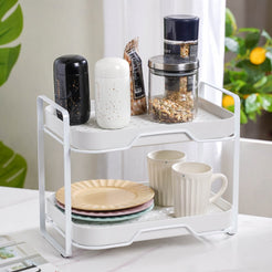 Double Decker Metal Organiser Rack White - Kitchen Organiser