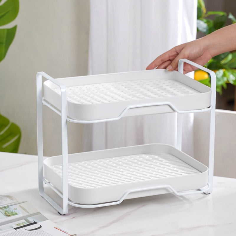 Double Decker Metal Organiser Rack White - Kitchen Organiser