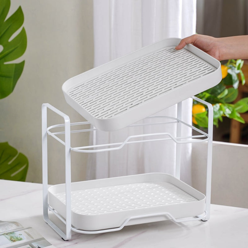 Double Decker Metal Organiser Rack White - Kitchen Organiser