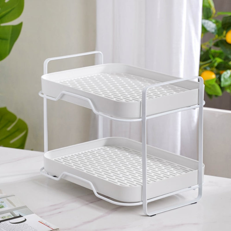 Double Decker Metal Organiser Rack White - Kitchen Organiser