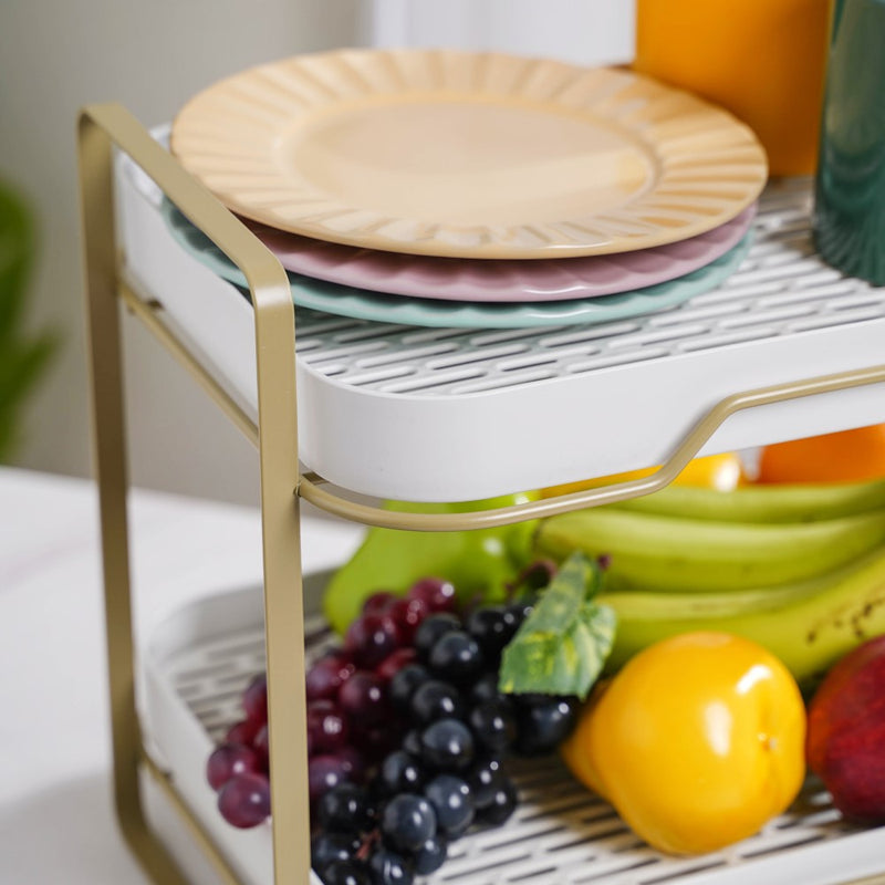 Double Decker Organiser Rack White Gold - Kitchen Organiser
