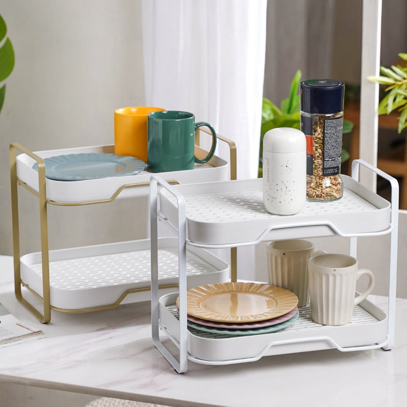 Double Decker Metal Organiser Rack White - Kitchen Organiser