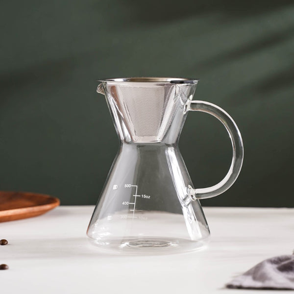 V60 Stainless Steel Coffee Filter With Pot 650ml - Coffee pot, steel coffee filter, glass pot | Glass pot with filter for Dining table & Home decor