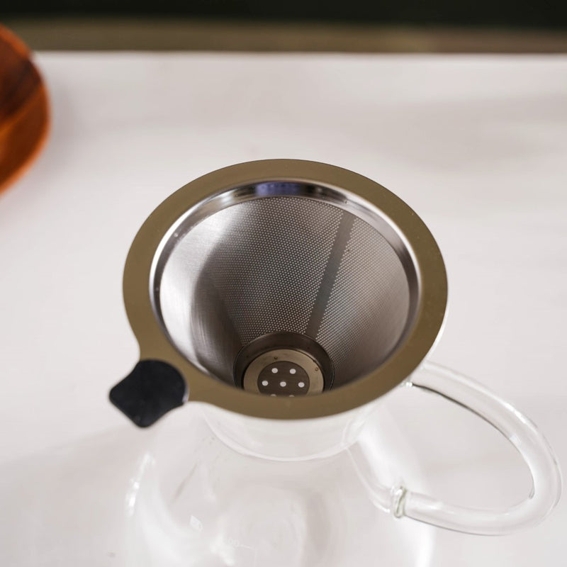 V60 Stainless Steel Coffee Filter With Pot 650ml - Coffee pot, steel coffee filter, glass pot | Glass pot with filter for Dining table & Home decor