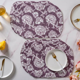 Peony Purple Printed Cotton Table Mat Set Of 6