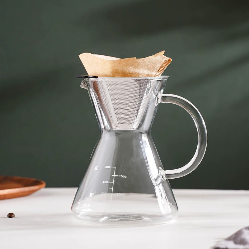 V60 Stainless Steel Coffee Filter With Pot 650ml - Coffee pot, steel coffee filter, glass pot | Glass pot with filter for Dining table & Home decor