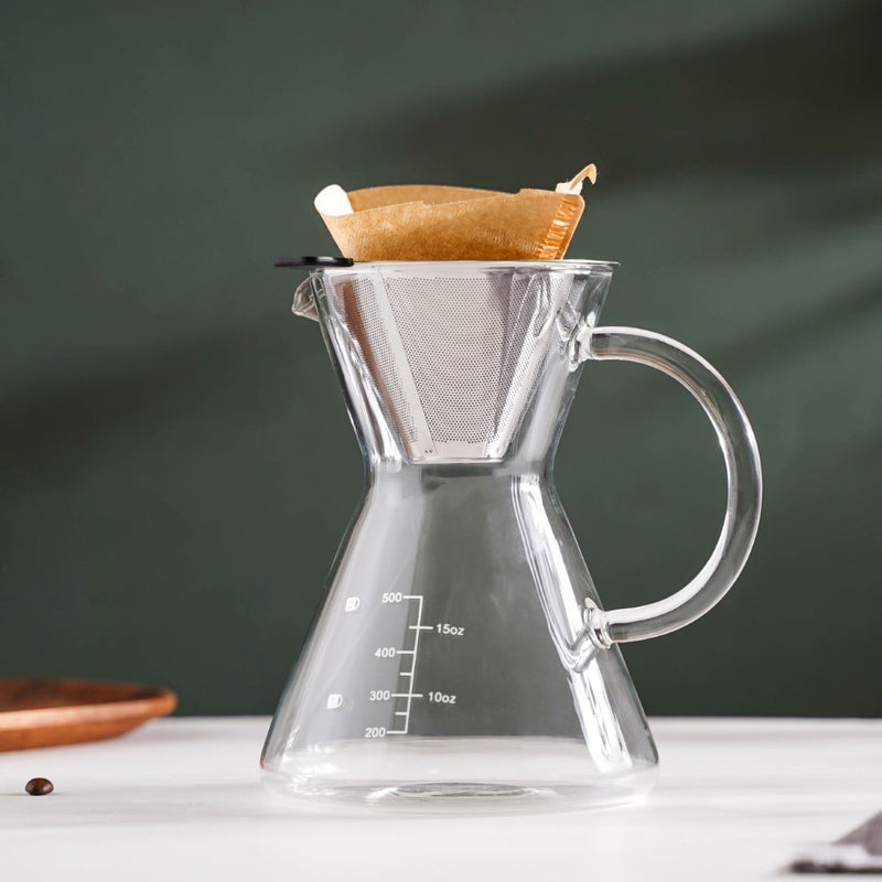 V60 Stainless Steel Coffee Filter With Pot 650ml - Coffee pot, steel coffee filter, glass pot | Glass pot with filter for Dining table & Home decor