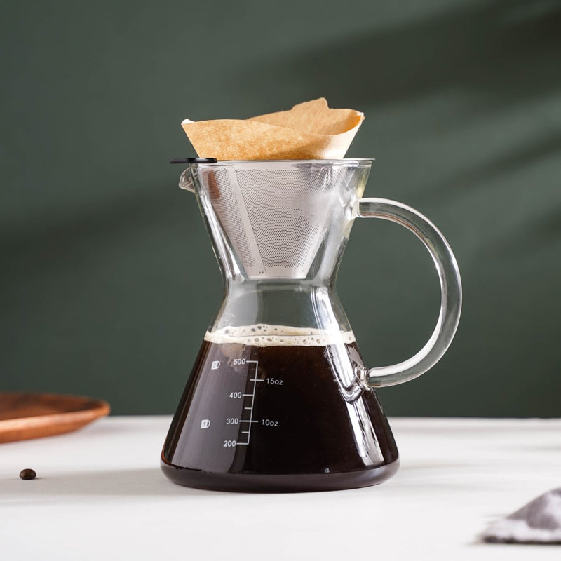 V60 Stainless Steel Coffee Filter With Pot 650ml - Coffee pot, steel coffee filter, glass pot | Glass pot with filter for Dining table & Home decor